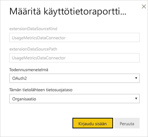 Näyttökuva sisäänkirjautumisesta.