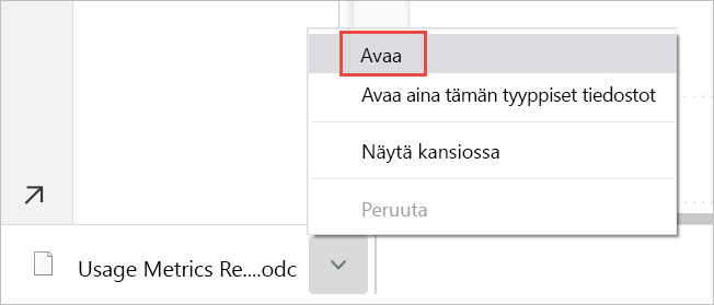 Näyttökuva .odc-tiedoston avaamisesta