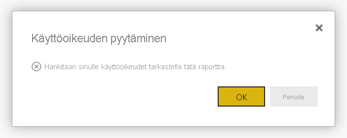 Näyttökuva Pyydä käyttöoikeutta -sanomasta.