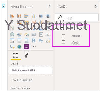 Screenshot shows the table created with the two fields loaded into Power BI Desktop.