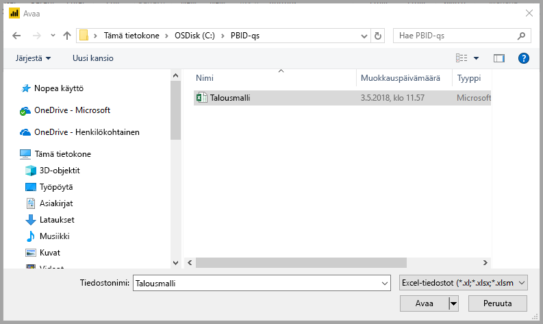 Screenshot shows a file selection dialog with Financial Sample selected.