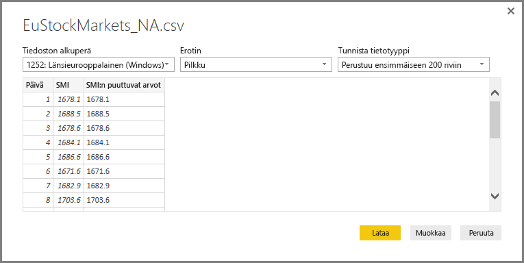 Screenshot shows the contents of the selected .csv file.