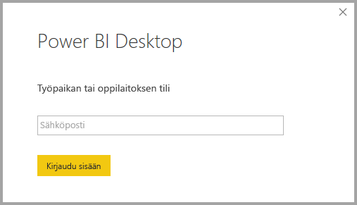 Näyttökuvassa näkyy sisäänkirjautuminen Power BI Desktopiin.