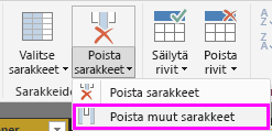 Näyttökuvassa näkyvät sarakkeet korostettuina Poista muut sarakkeet valittuna valintanauhassa.