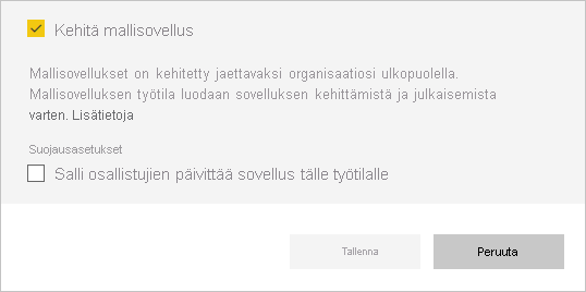 Näyttökuvassa näkyy Kehitä mallisovellus.