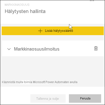 Näyttökuva, jossa näkyy ilmoitusten hallintaikkuna, jossa näkyy markkinaosuusilmoitus.