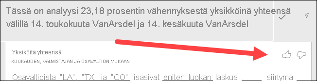 Näyttökuvassa näkyvät peukalo ylöspäin ja peukalo alas visualisoinnin yläreunassa.