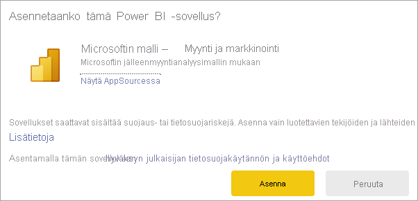 Näyttökuvassa on valintaikkuna, jossa voit asentaa ja päivittää sovelluksen.