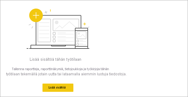 Näyttökuva tyhjästä työtilasta Power BI -palvelussa.