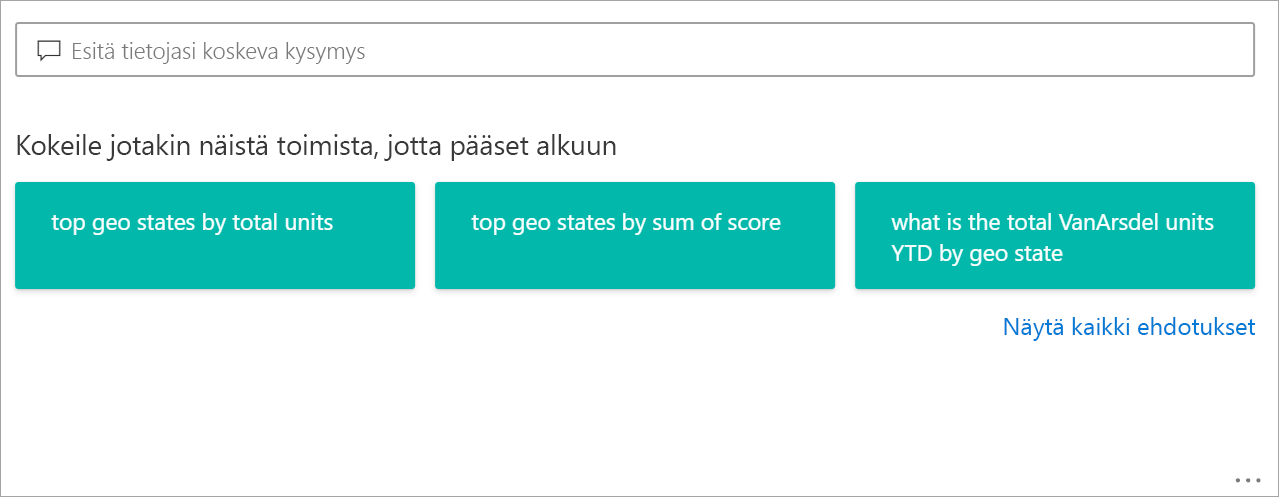 Näyttökuva Q&A-kysymysruudusta korostettuna raportin punaisella ruudulla.