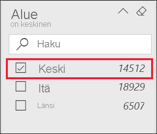 Näyttökuva Alue-suodattimesta laajennettuna ja Keski-vaihtoehdosta valittuna.