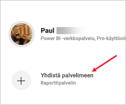 Näyttökuva asetukset-valintaikkunasta, jossa Yhdistä palvelimeen on korostettuna.