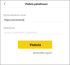 Näyttökuva Yhdistä palvelimeen -valintaikkunasta.