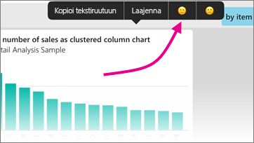 Näyttökuva pylväskaaviosta, jossa näkyy palaute ja hymiötä näyttävä osoitin.