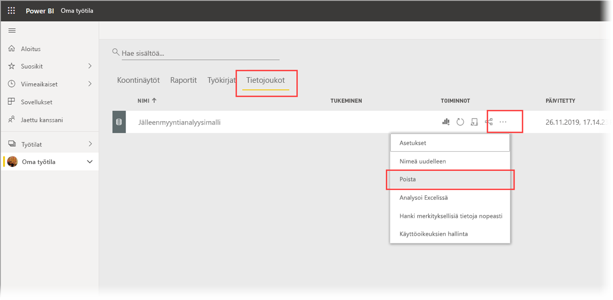 Select the Delete semantic models