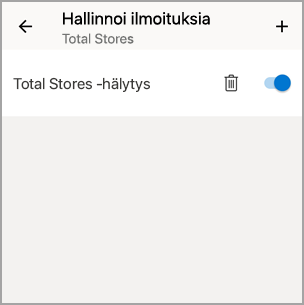 Ilmoitusten hallinta -ruudun näyttökuva, joka näyttää ilmoituksen lisäämisen pluskuvakkeen.