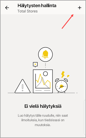 Ilmoitusten hallinta -kohdan näyttökuva, joka näyttää osoittimen plusmerkkiin.