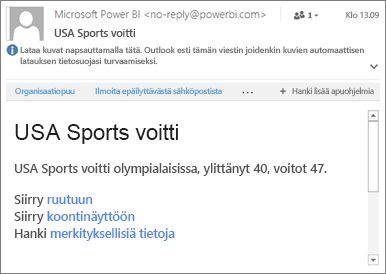 Sähköposti-ilmoituksen näyttökuva, jossa ilmoitus näkyy.