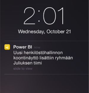 Koontinäytön näyttökuva, joka näyttää ilmoituksen iPhonessa.