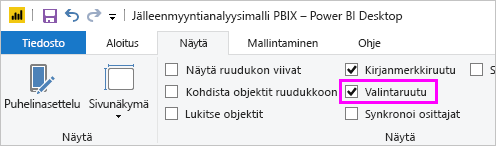 Näyttökuva, jossa näkyy Valinta-ruudun käyttöönotto.