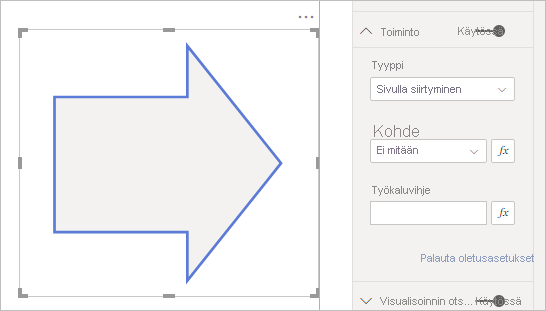 Näyttökuva, jossa näkyy Käytä nuolta siirtymiseen.