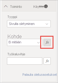 Näyttökuva, jossa näkyy Sivun siirtymispainike.