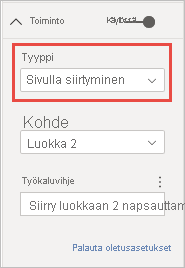 Näyttökuva, jossa näkyy Sivun siirtymistoiminto.