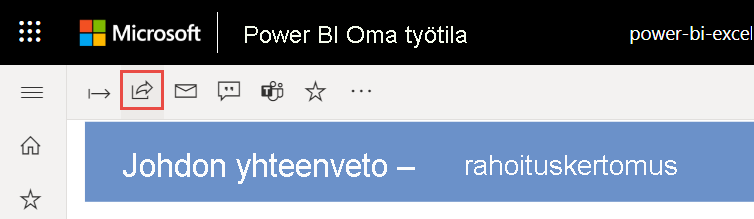 Näyttökuva raportin jakamisesta Power BI -palvelusta.