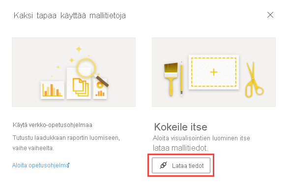 Näyttökuva kahdesta tavasta käyttää mallitietoja > Lataa tiedot.