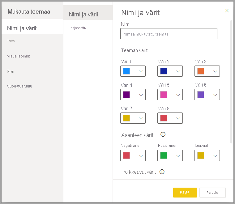 Näyttökuva Mukauta teemaa -valintaikkunasta.