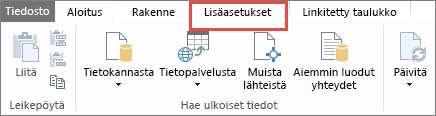 PowerPivotin Lisäasetukset-välilehti