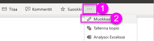 Näyttökuva, jossa näkyy, mistä löydät muokkaa raporttia -vaihtoehdon valintanauhasta.