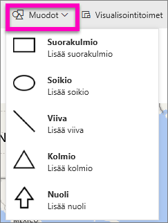 Näyttökuva, jossa näkyvät valikosta valitut muodot.