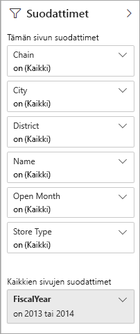 Screenshot of a visual, highlighting the options for filters in Reading view.