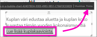 Näyttökuva tekstiruudusta, jossa korostetaan Poista.