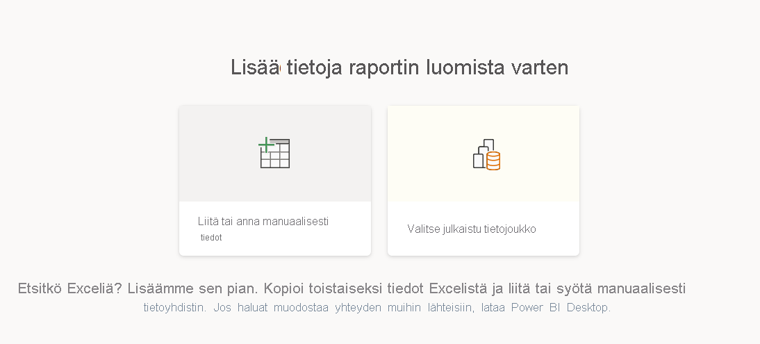 Näyttökuva Lisää tietoja -kohdasta raportin luomiseksi -vaihtoehdoista.