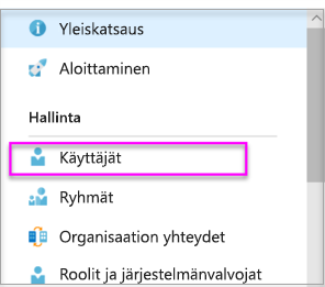 Näyttökuva Microsoft Entra -käyttäjät ja -ryhmät -välilehdestä.