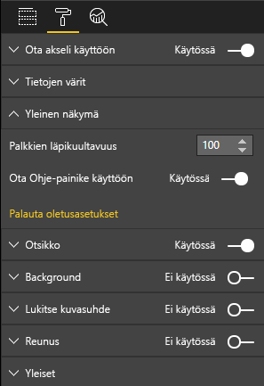 Näyttökuva Power BI:n Visualisoinnit-ruudusta, jossa näkyy uusi Ota Ohje-painike käyttöön -vaihtoehto.