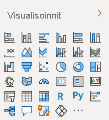 Näyttökuva Oletusarvoisesta Power BI -visualisointiruudusta sellaisena kuin se näkyy Power BI Desktopissa ja Power BI -palvelussa.