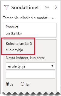 Kaavio, josta näkyy, että Product-osittajan Suodattimet-ruutu suodattaa nyt 