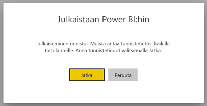 NäyttökuvaSsa on Julkaise Power BI:hin -valintaikkuna.