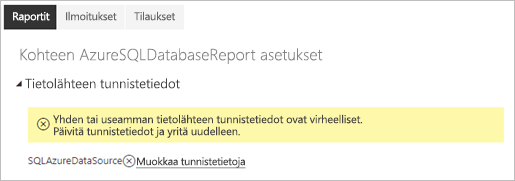 Näyttökuva Azure SQL -tietokannan asetuksista.