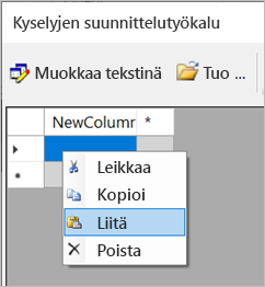 Näyttökuva Kyselyjen suunnittelutyökalun Liitä-vaihtoehdosta.