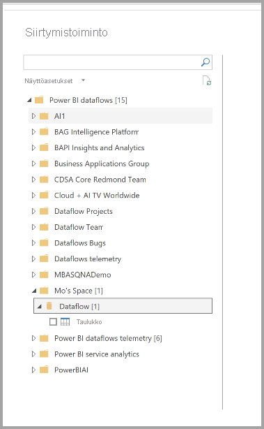 Näyttökuva Power BI Desktopin siirtymistoiminnosta, jossa valitaan yhdistettävien tietovoiden valinta.