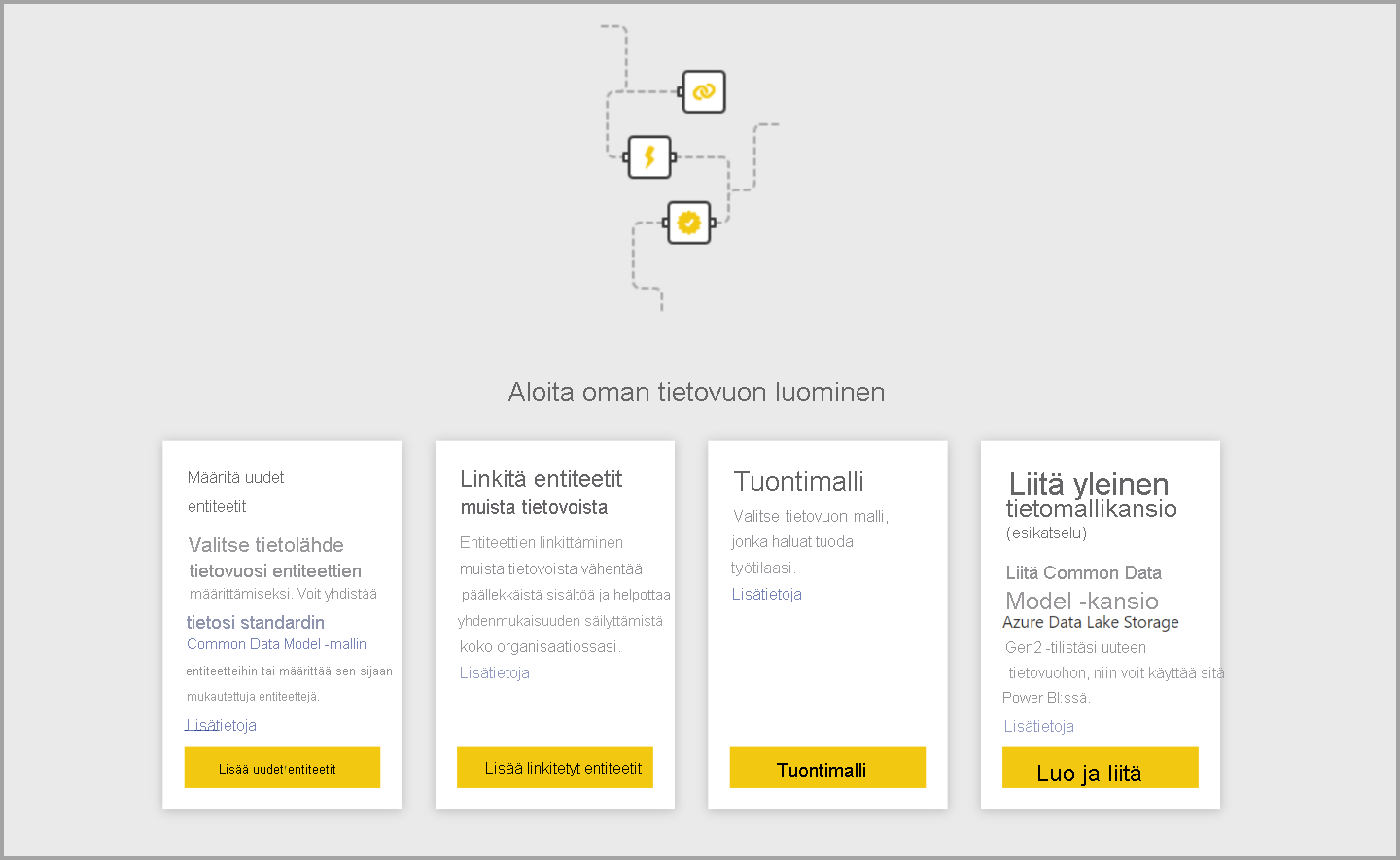 Näyttökuva tietovuon luomisen vaihtoehdoista.