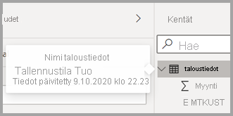 Näyttökuva taulukon uudesta työkaluvihjeestä Power BI Desktopissa.