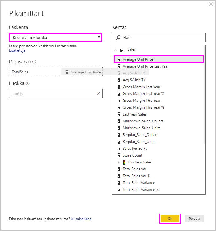 Näyttökuva Power BI Desktopista, joka näyttää Suodattimet-vaihtoehdon Kentät-ruudussa.