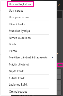 Näyttökuva uudesta mittarista valikon luettelosta.