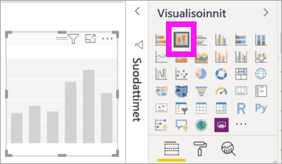 Näyttökuva Visualisoinnit-ruudusta ja tyhjästä pinotun pylväskaavion.