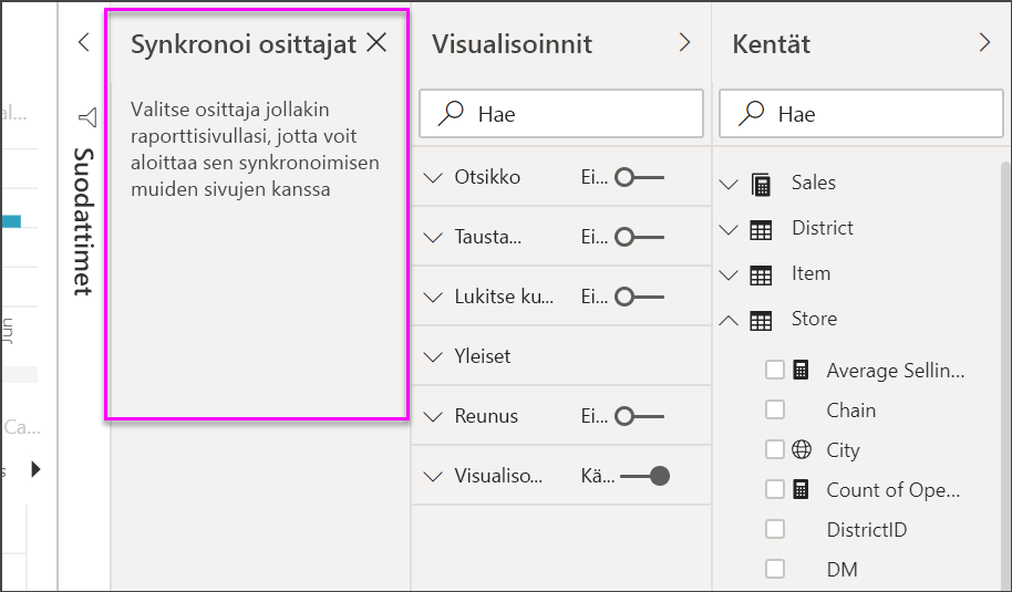 Näyttökuva Synkronoi osittajat -ruudusta.